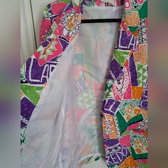 Vtg JORDANA USA colorful blazer lined shoulder pads lightweight abstract funky L - Picture 4 of 11